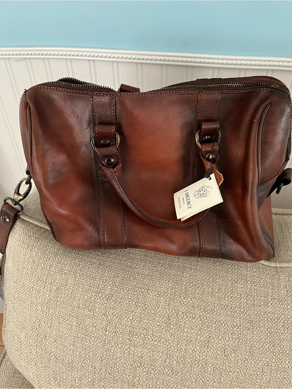 Brown Leather Weekender Bag - Brand Not Visible 10 by 13